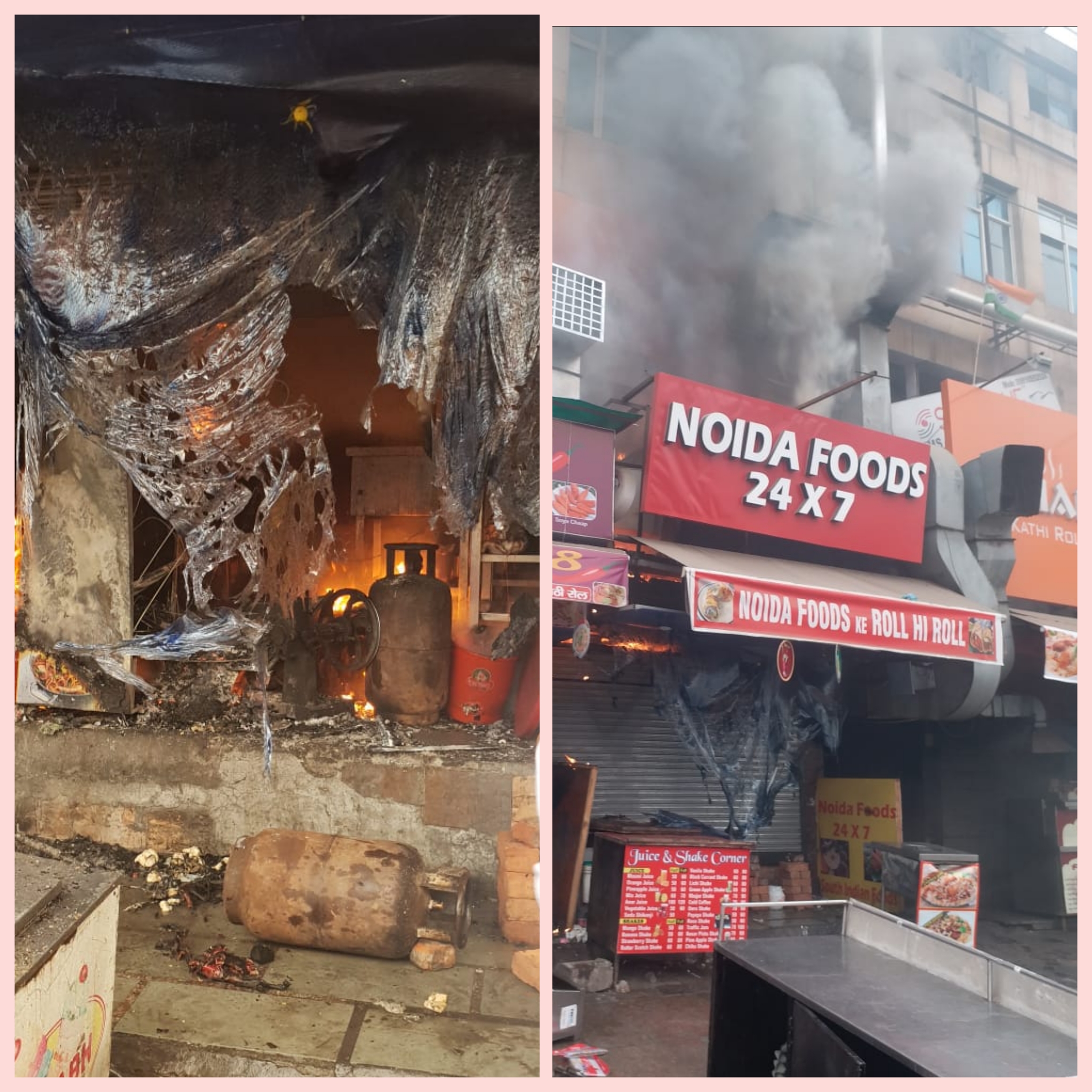 नोएडा के सेक्टर 18 में noida food 24×7 रेस्टोरेन्ट में लगी भीषण आग |