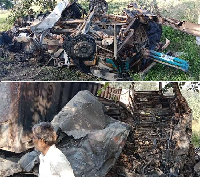 दर्दनाक हादसा: कानपुर सागर हाईवे पर ट्रक-ट्रेलर की भिड़ंत के बाद लगी आग, तीन जिंदा जले