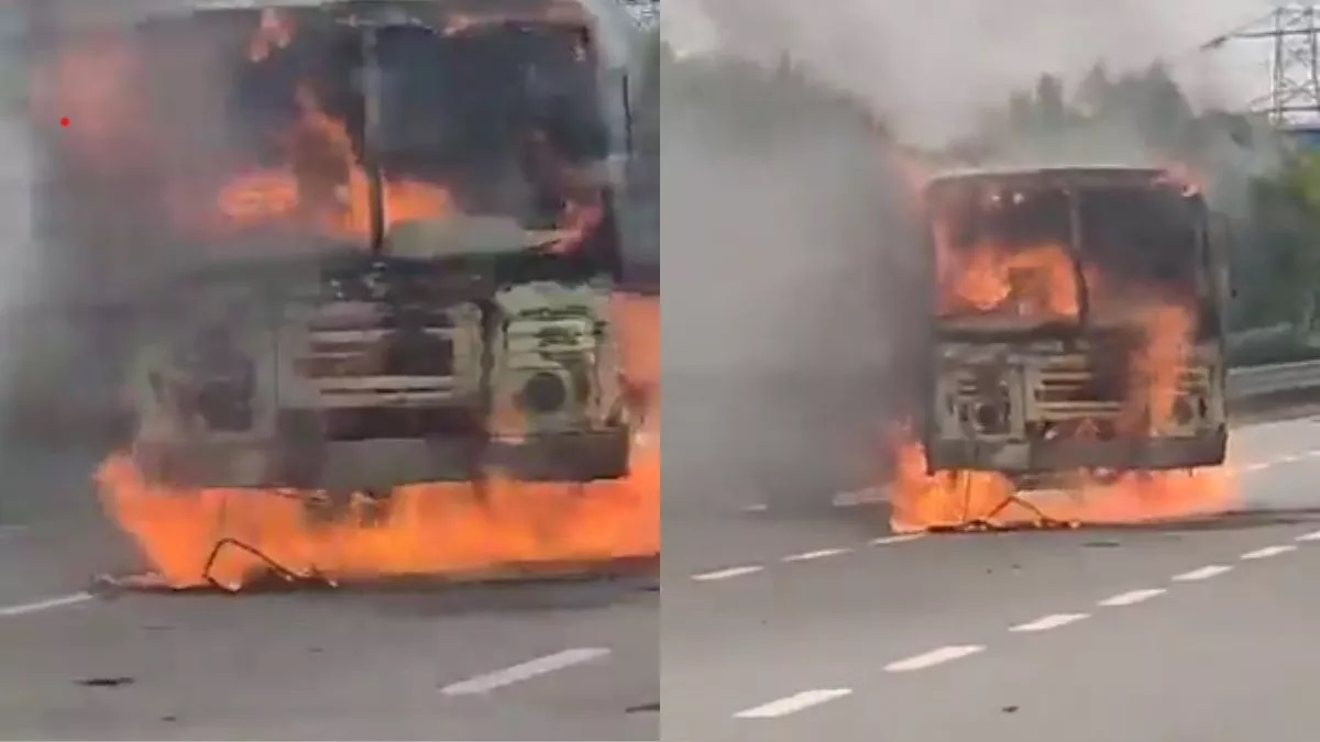 यमुना एक्सप्रेस-वे पर चलती बस में अचानक लगी आग, में मची चीख-पुकार