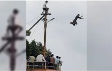 कानपुर में बिजली के खंभे पर चढ़कर मौत की छलांग लगाते चार युवकों का वीडियो वायरल, पुलिस ने लगाई फटकार