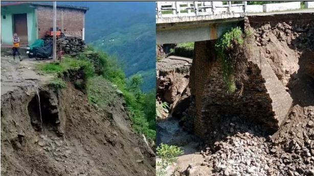 पौड़ी के रौली गांव में फटा बादल, पुल की दीवारें टूटी, कई मवेशी मरे