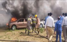 प्रयागराज : मारुति सुजुकी के गैरेज में लगी भीषण आग, कई कारें जलीं, हाईटेंशन तार टूटकर गिरने से हुआ हादसा