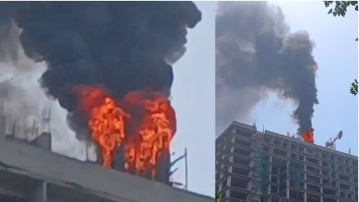 Noida में निर्माणाधीन बिल्डिंग के टॉप फ्लोर पर लगी भीषण आग